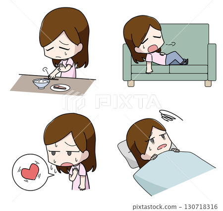 憂鬱症身體症狀插圖,4 幅,女性 憂鬱症身體症狀插圖,4 幅,女性 130718316