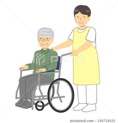 A caregiver assisting an elderly person in a wheelchair A caregiver assisting an elderly person in a wheelchair 130718325