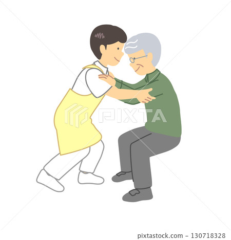 A caregiver assisting an elderly person to stand up A caregiver assisting an elderly person to stand up 130718328