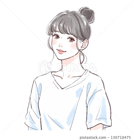 Watercolor and hand-drawn illustration material of women and girls 130718475