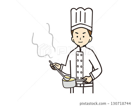 Male cook cooking soup in a milk pan 130718744