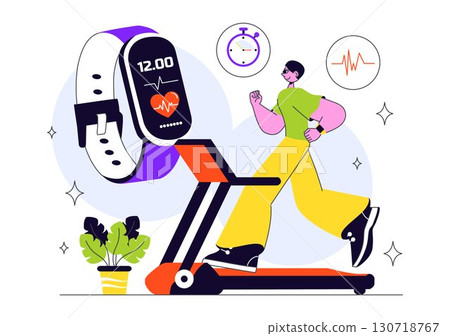 Smart Wearable Gadgets Vector Illustration Featuring Technology Devices with Comprehensive Health Tracking Applications, Music, and Communication Apps Smart Wearable Gadgets Vector Illustration Featuring Technology Devices with Comprehensive Health Tracking Applications, Music, and Communication Apps 130718767
