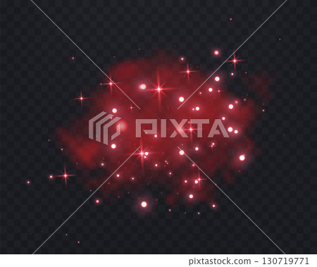 Red glittering dots, particles, stars magic sparks. Dust cloud flare light effect. Red luminous points with smoke. Vector particles on transparent background Red glittering dots, particles, stars magic sparks. Dust cloud flare light effect. Red luminous points with smoke. Vector particles on transparent background 130719771