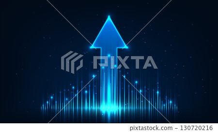 success growth progress with blue upward arrow symbolizing innovation technology and futuristic vision for corporate leadership finance strategy and achievement on dark sparkling background 130720216