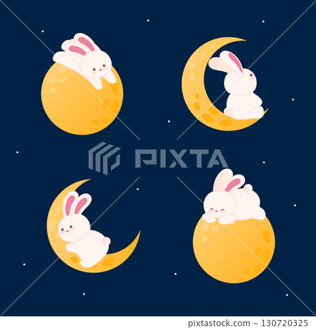 Cute cartoon rabbit and moon clipart set designed Cute cartoon rabbit and moon clipart set designed 130720325