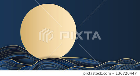 Mid-autumn festival, gold full moon, wavy lines Mid-autumn festival, gold full moon, wavy lines 130720447