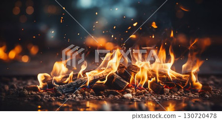 Intense Flames and Sparks on Dark Background. Generative ai Intense Flames and Sparks on Dark Background. Generative ai 130720478