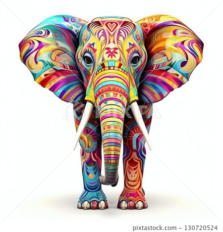 Vibrant Decorative Elephant Illustration Isolated on White Background. Generative ai 130720524
