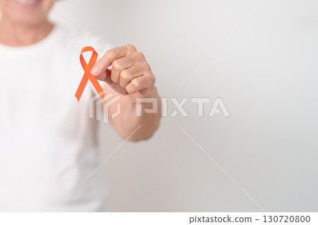 Elderly with Orange Ribbon for Leukemia, Kidney cancer day, Multiple Sclerosis, Self Injury Awareness month, Hunger action, Complex Regional Pain Syndrome, Gun Violence, Agent Orange, Work Zone safety 130720800