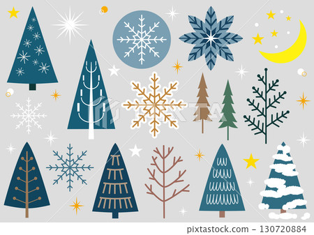 冬天的樹木和雪花的插圖 130720884