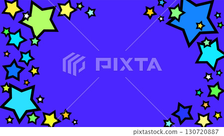 醒目的藍色背景插圖框架，上面彈出五顏六色的星星。 16:9 130720887