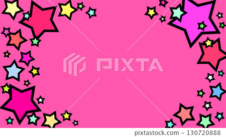 流行且引人注目的粉紅色背景插圖框架，上面彈出五顏六色的星星。 16:9 130720888