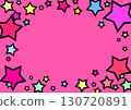 一個流行且引人注目的粉紅色背景插圖框架，上面彈出五顏六色的星星。水平 130720891