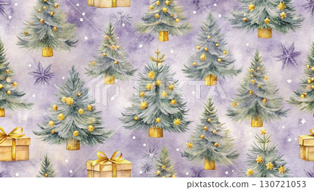 Seamless vintage Christmas pattern hand-drawn pencil style fir trees and wrapped gift boxes with ribbons Seamless vintage Christmas pattern hand-drawn pencil style fir trees and wrapped gift boxes with ribbons 130721053