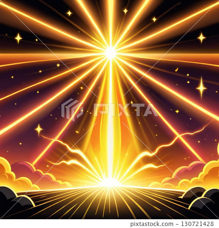 A brilliant star sends a radiant beam of light onto the land below, creating an ethereal and hopeful scene. A brilliant star sends a radiant beam of light onto the land below, creating an ethereal and hopeful scene. 130721428