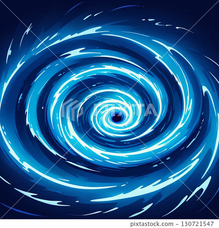 A vibrant blue whirlpool spirals dramatically into a dark center, creating a captivating visual of swirling water. 130721547