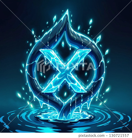 Mysterious glowing blue X emerges from dark water, creating a magical, surreal scene. Mysterious glowing blue X emerges from dark water, creating a magical, surreal scene. 130721557