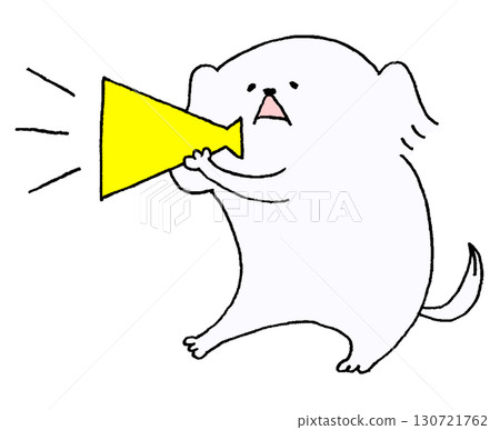 Dog calling out through a megaphone Dog calling out through a megaphone 130721762