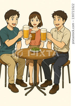 敬酒用啤酒的年輕人和婦女 130721822