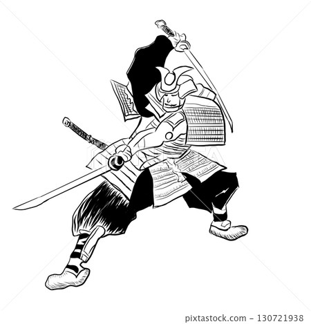 Transparent combat scene data, including Ukiyo-e style, dual wielding, and swinging. 130721938