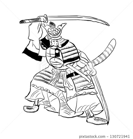 Ukiyo-e style, two-sword style 2, battle scene, white background Ukiyo-e style, two-sword style 2, battle scene, white background 130721941