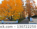 A corridor in the Italian mountain garden, overshadowed by golden trees 130722250