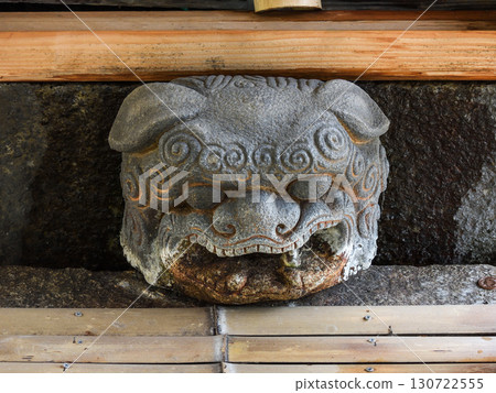 Shishiguchi (lion's mouth) at the Chozuya (purification fountain) at Tachiki Shrine Shishiguchi (lion's mouth) at the Chozuya (purification fountain) at Tachiki Shrine 130722555