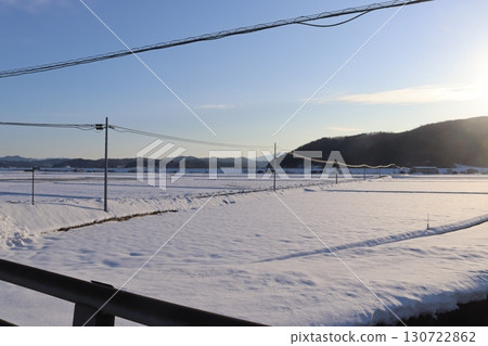 Snowfield lit by the setting sun 130722862