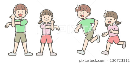 男孩和女孩伸展和鍛煉 男孩和女孩伸展和鍛煉 130723311