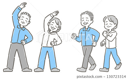 Senior couple stretching and exercising 130723314