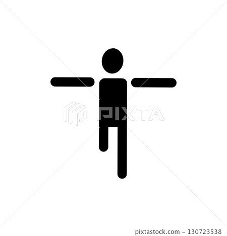 A person icon with arms outstretched and one leg raised - a simple pictogram showing exercise and balance (black) 130723538