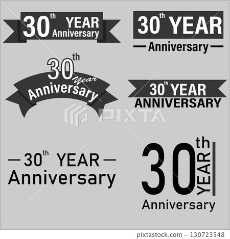 Anniversary Set of 30 Years. Anniversary Celebration Vector Template Design Illustration. Black color tone in 6 logo. Anniversary Set of 30 Years. Anniversary Celebration Vector Template Design Illustration. Black color tone in 6 logo. 130723548