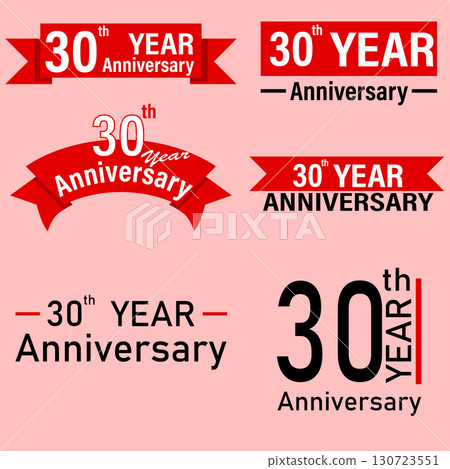 Anniversary Set of 30 Years. Anniversary Celebration Vector Template Design Illustration. Red color tone in 6 logo. 130723551
