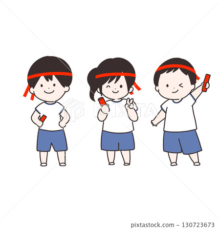 A child wearing gym clothes giving a guide A child wearing gym clothes giving a guide 130723673