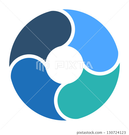 Circular chart showing a cyclical process. 4-division cycle diagram. Divided cycle diagram. Vector illustration. Circular chart showing a cyclical process. 4-division cycle diagram. Divided cycle diagram. Vector illustration. 130724123