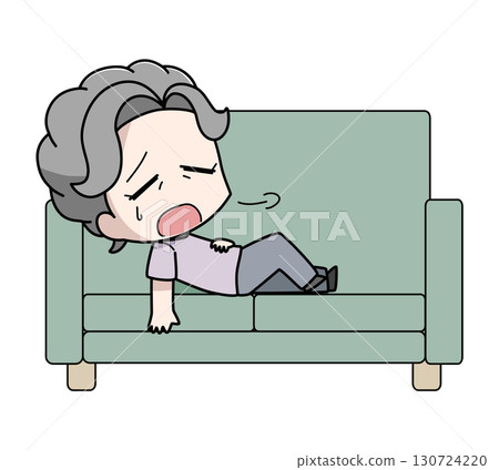 Illustration of an elderly woman who is tired and lying on the sofa 130724220
