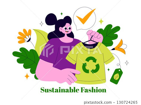Sustainable Fashion Illustration Featuring Clothing Recycling with Green T-Shirt, Reuse, Reduce, Recycle and Eco-Friendly Concept in a Background Sustainable Fashion Illustration Featuring Clothing Recycling with Green T-Shirt, Reuse, Reduce, Recycle and Eco-Friendly Concept in a Background 130724265
