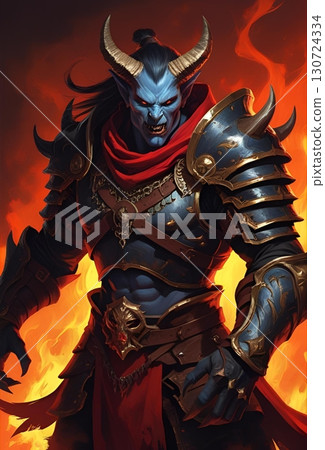 粗獷的惡魔戰士/TRPG角色的肖像插圖 130724334