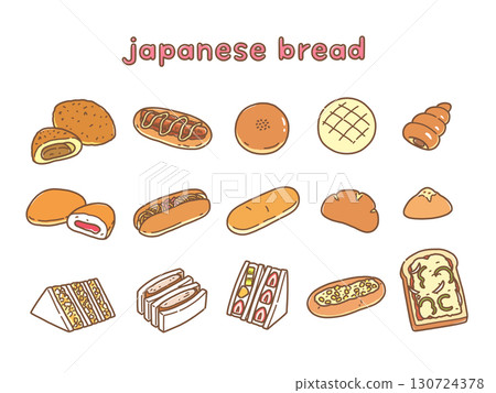 Pop and cute hand-drawn Japanese bread set 130724378