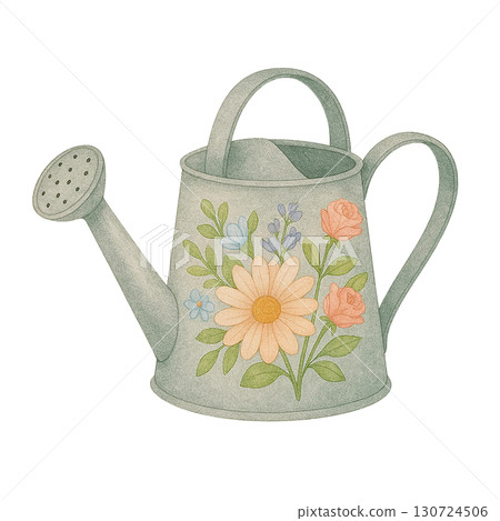 Decorative watering can with floral design for gardening tasks. 130724506