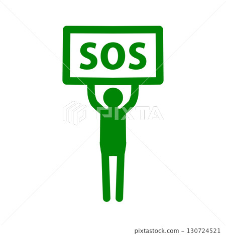 Icon of a person holding an "SOS" placard Icon of a person holding an "SOS" placard 130724521