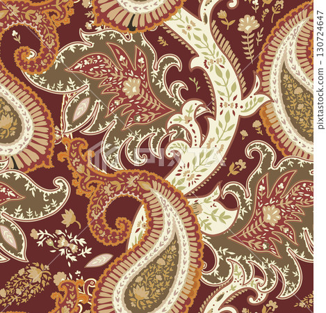 Rich Ornamental Paisley Seamless Pattern 130724647