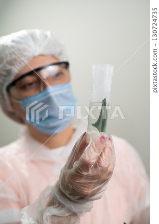 Researcher Examining Aloe Plant Extract in Laboratory Test Tube for Scientific Study Researcher Examining Aloe Plant Extract in Laboratory Test Tube for Scientific Study 130724735