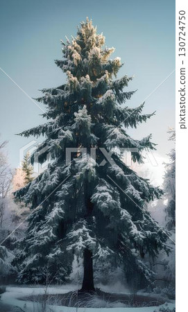 Background material_fir tree covered with snow 130724750