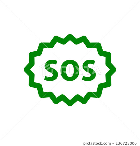 An icon of a jagged circle with the letters SOS inside it An icon of a jagged circle with the letters SOS inside it 130725006