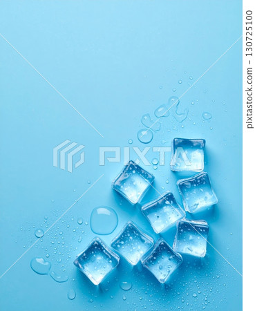 Abstract ice cubes on a cool blue background with clear water drops and white frost 130725100