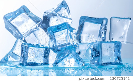 Fresh ice cubes, isolated on a white background, are a transparent and cool refreshment 130725141
