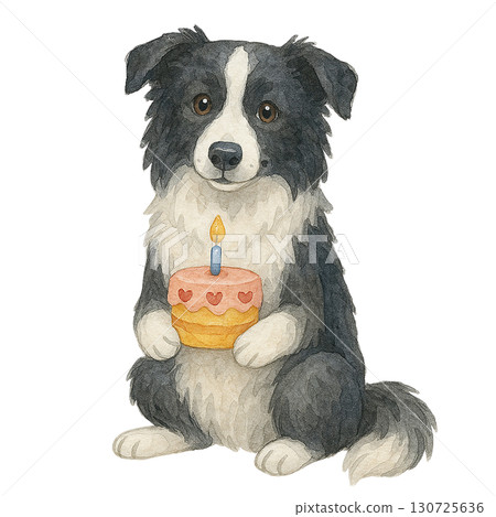 A playful dog celebrating its birthday with a cake. A playful dog celebrating its birthday with a cake. 130725636