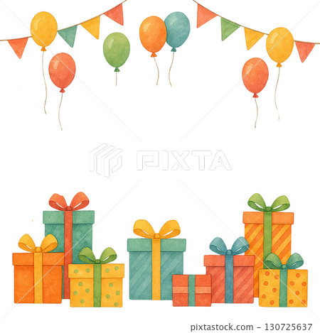 Colorful balloons and gift boxes for festive celebrations. 130725637