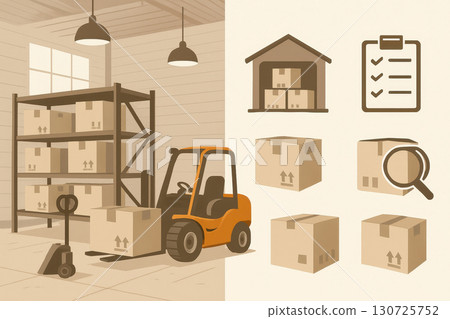 Supply chain logistics management involves efficient warehouse storage and inventory control using forklift pallet boxes and checklist for organization 130725752